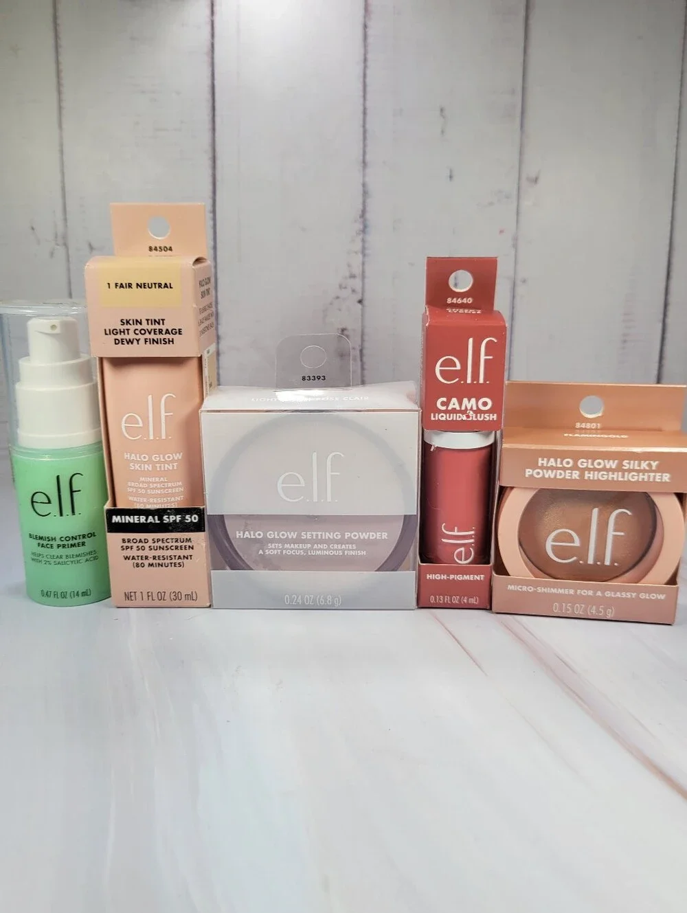 Elf Primer, Skin Tint Foundation,Setting Powder, Blush & Highlighter Bundle NEW